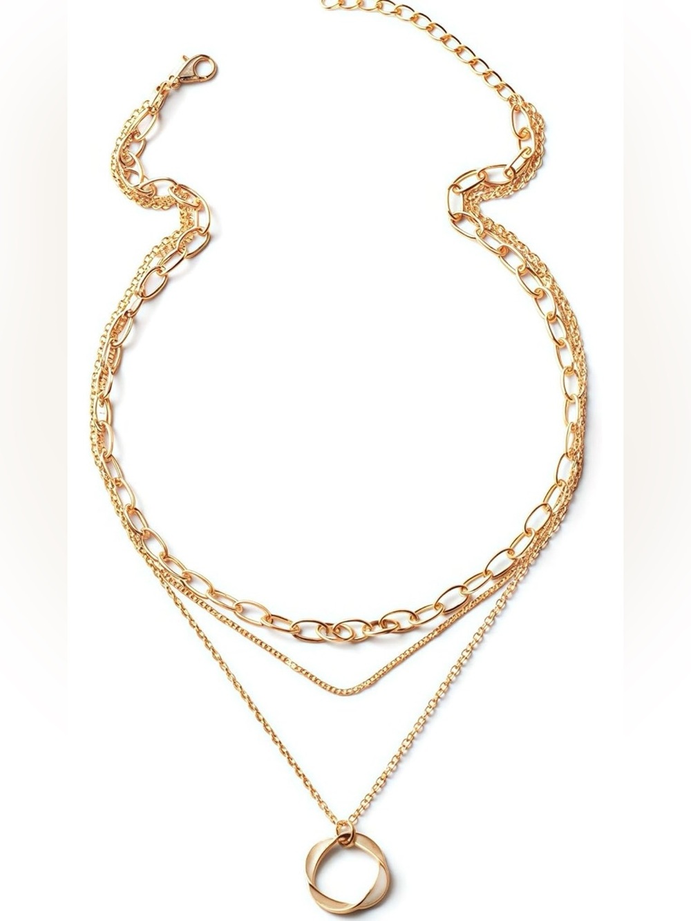 Anthropologie Gold Tone Three-Layer Necklace with Twisted Circle Pendant - Picture 4 of 4